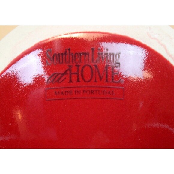 Southern Living Cinnabar Footed Serving Bowl Red Stoneware Pedestal Ruffled Edge - Picture 9 of 9